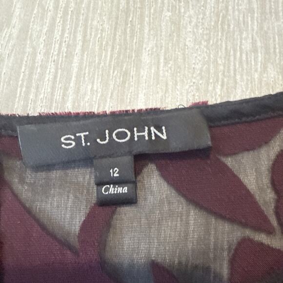 St John Blouse Velvet Floral Burnout Asymmetric Top Purple Sheer Artsy Size 12 - Picture 5 of 8